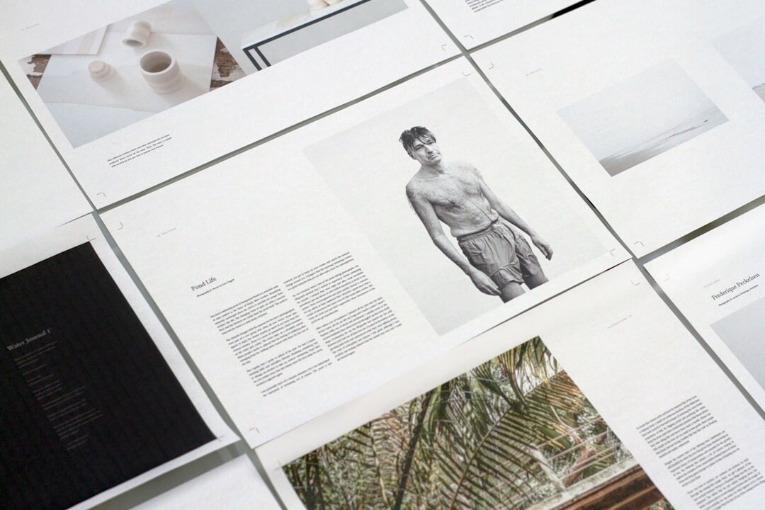 Open magazine pages with photography spread