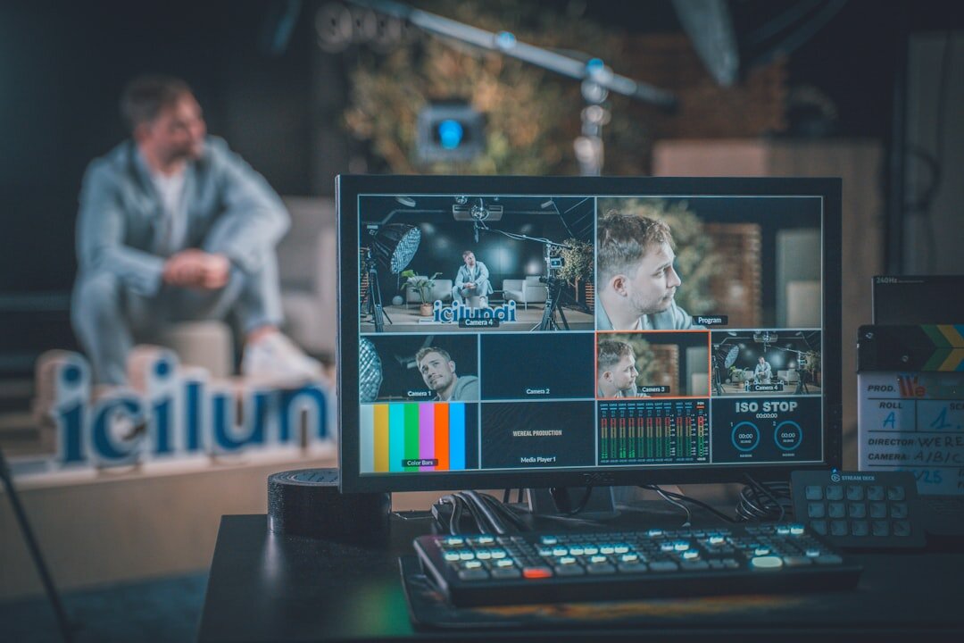 Television studio with cameras and bright lights